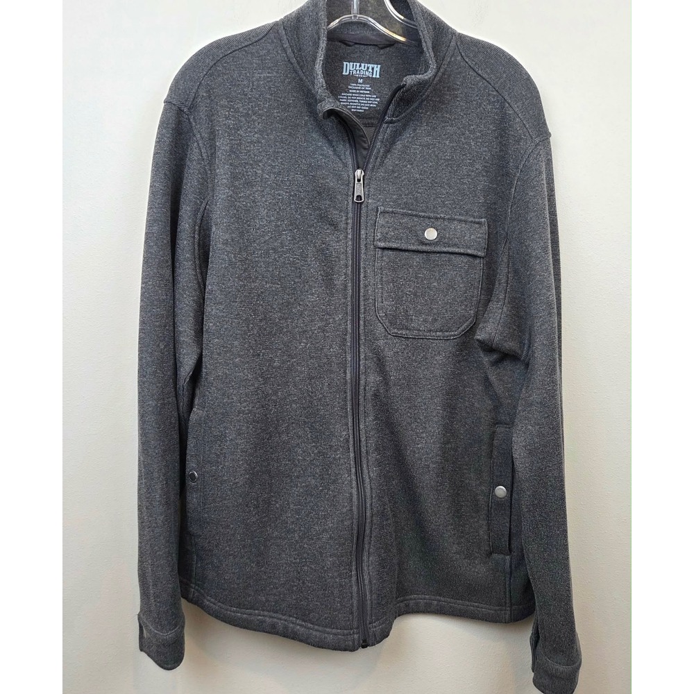Duluth Trading Co Mens Silver Lining Gray Full Zip Fleece Mock Neck Medium 88315